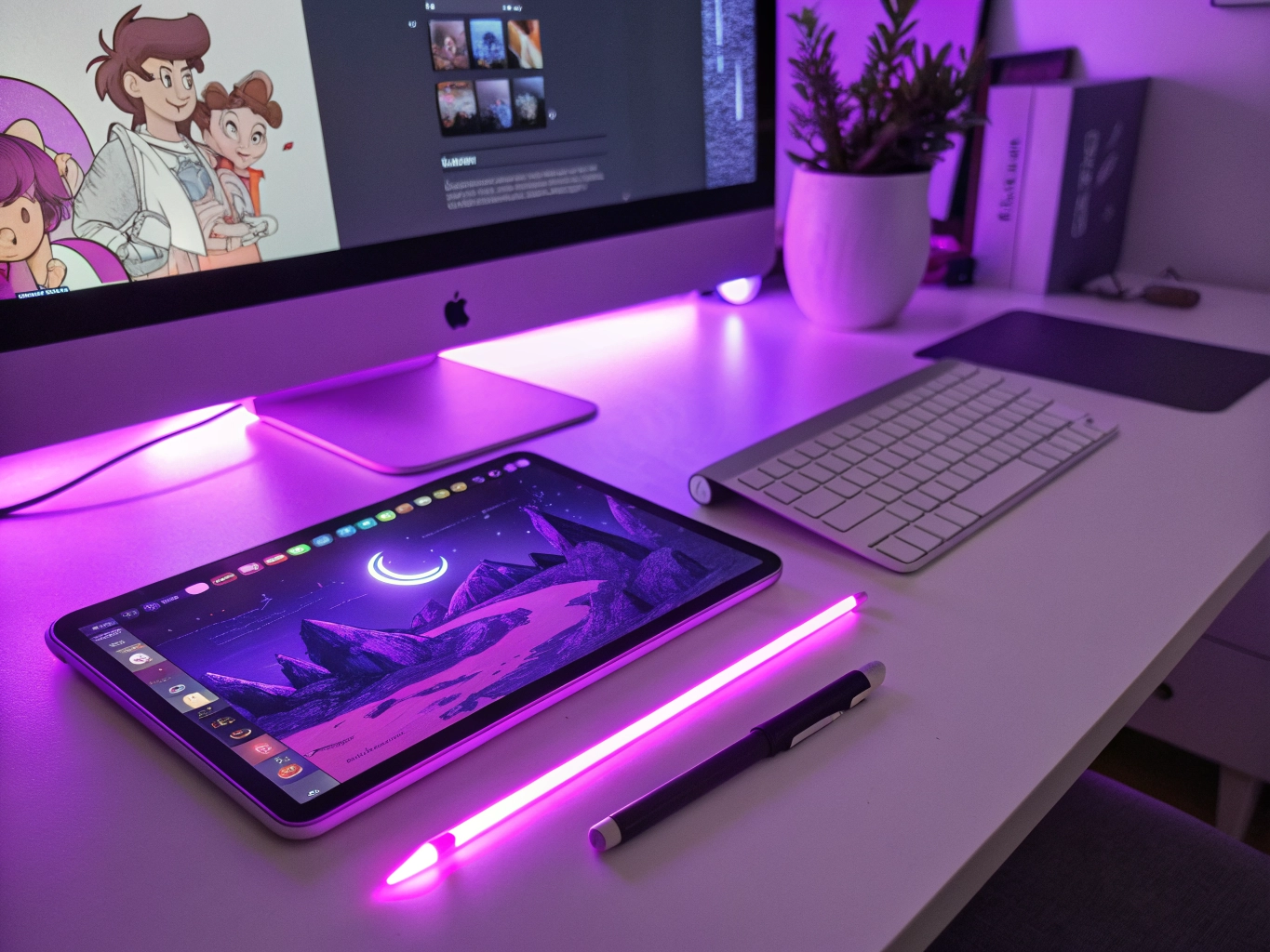 Creative content and design concept with neon accents.