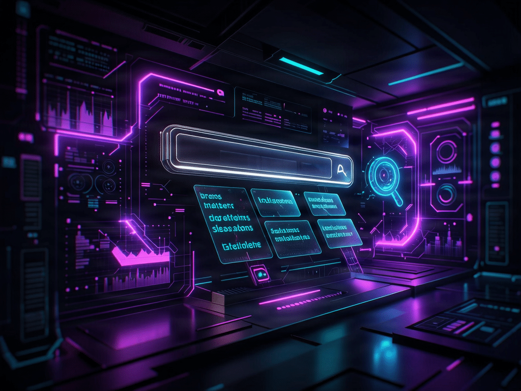 Futuristic search advertising dashboard illustration and seo services in noida