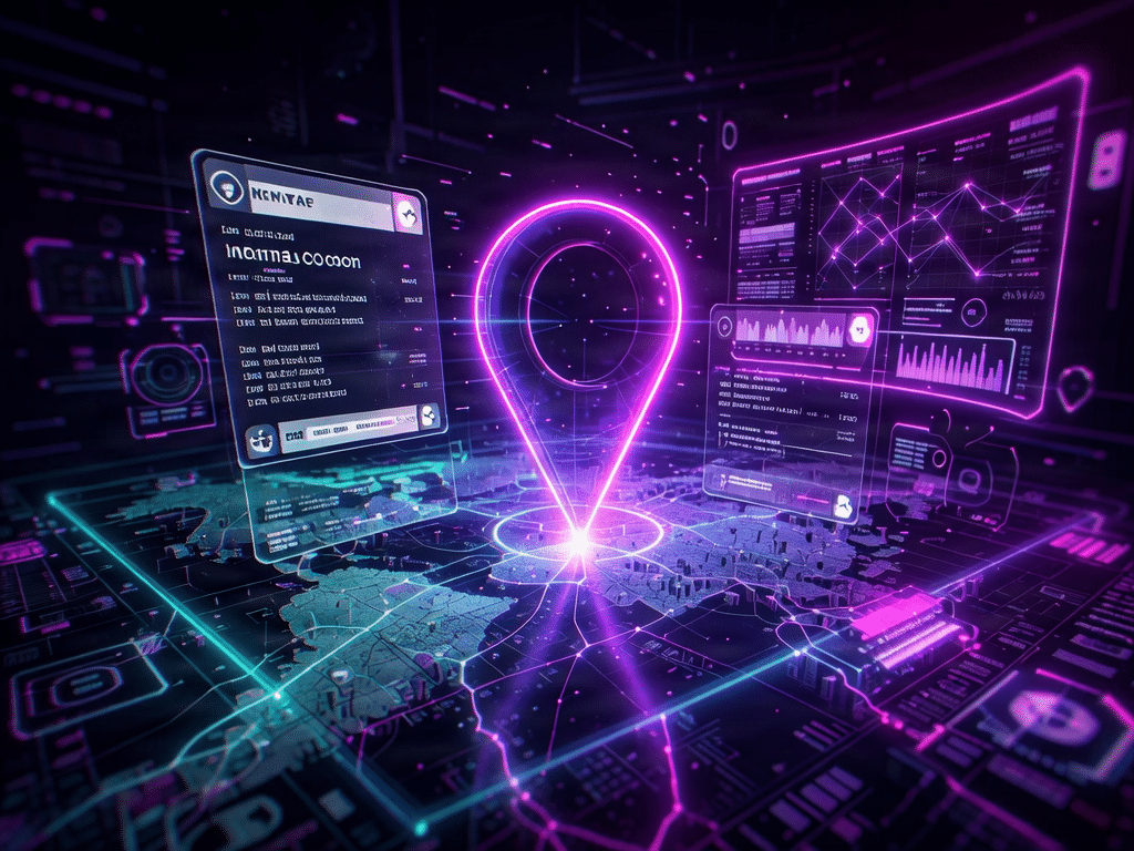 Glowing location in Noida pin and digital map interface for local ads.
