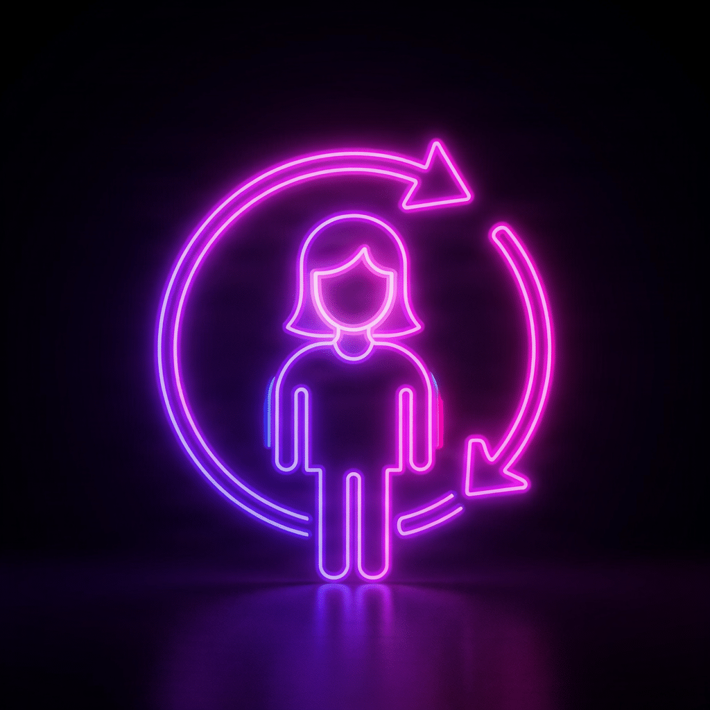 Neon purple re-engagement icon for Remarketing Ads.